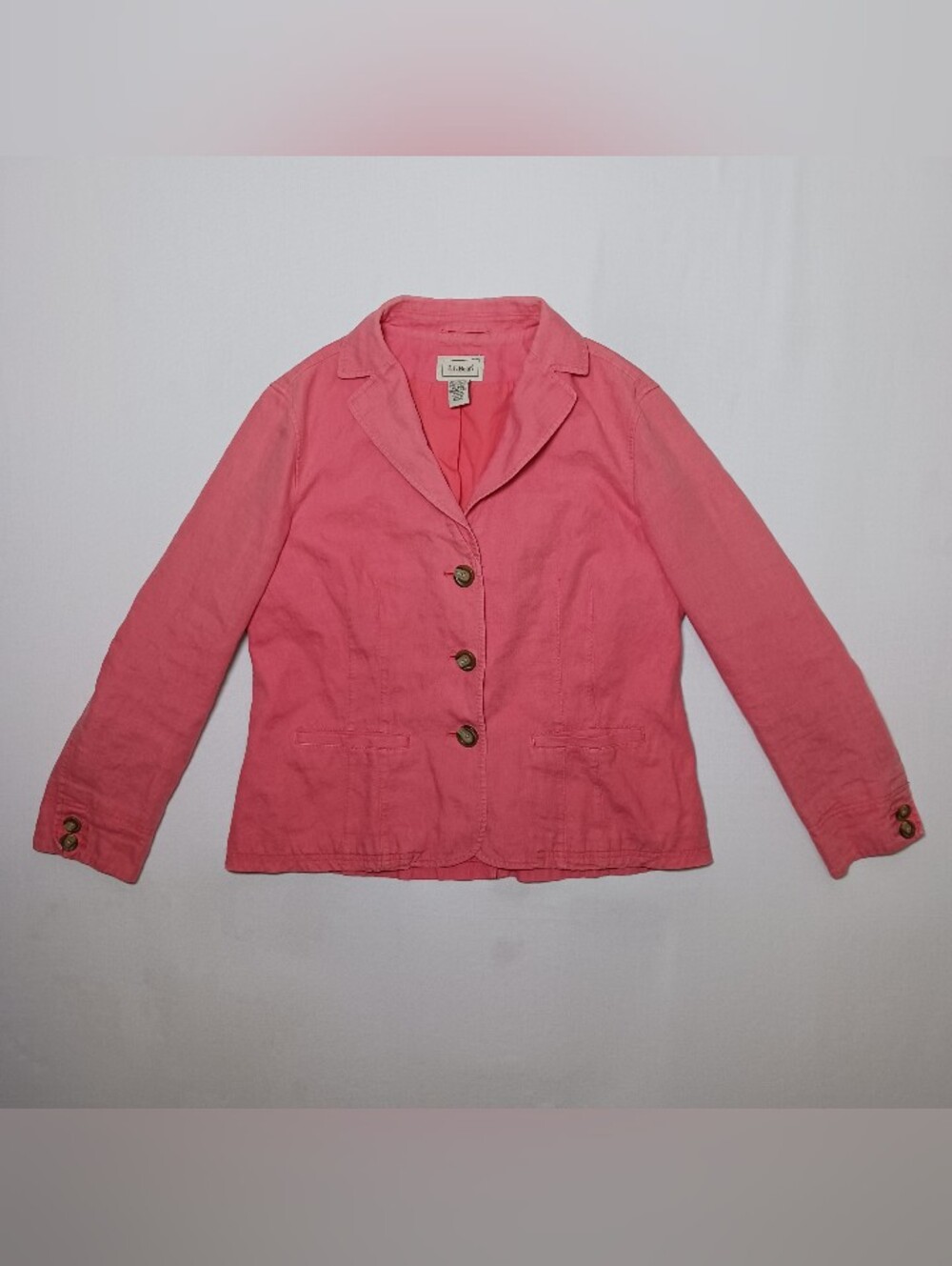 Vintage L.L. Bean Womens Linen Blazer Size 14 Pink 3 Button